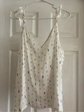 Ann Taylor Sleep White Cami with Blue & Green Floral Print